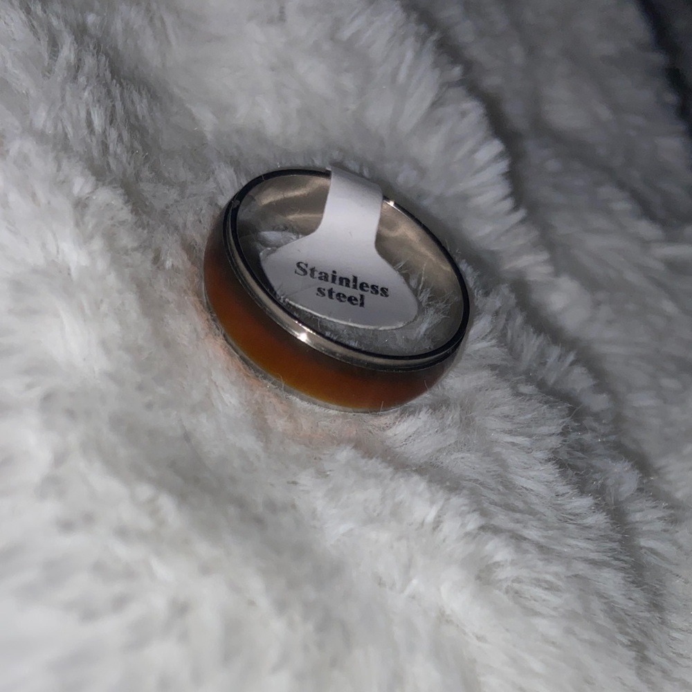 Stainless Steel Ring with Orange Accent